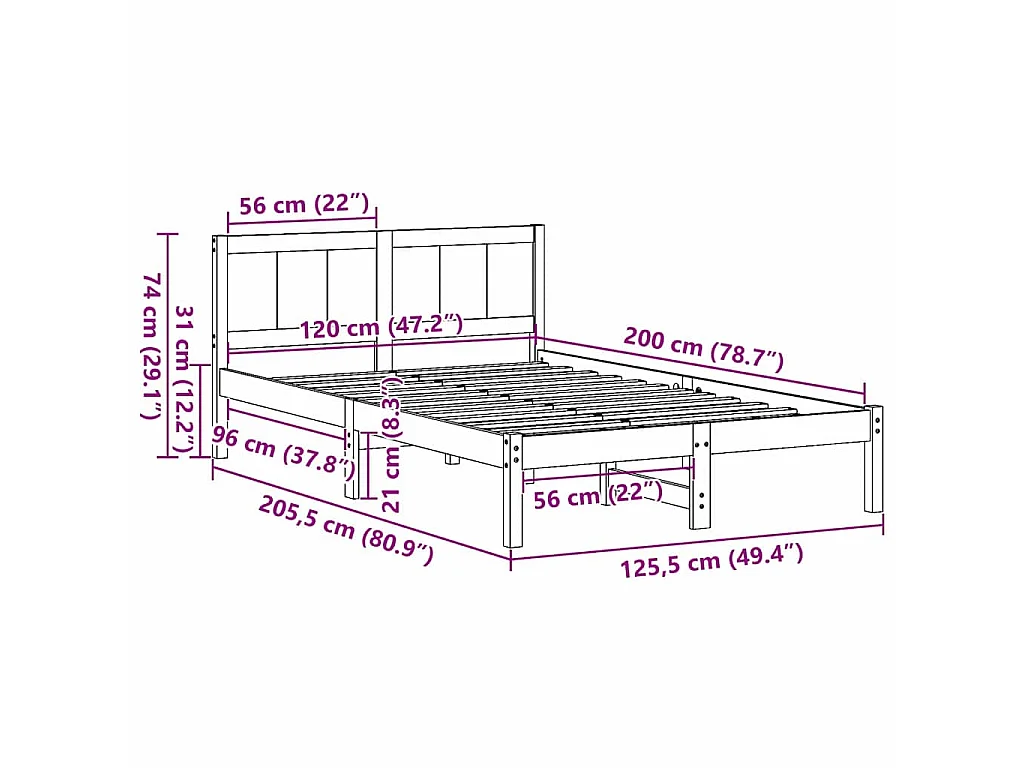 Cadre de lit Marron 120 x 200 cm Bois de pin massif