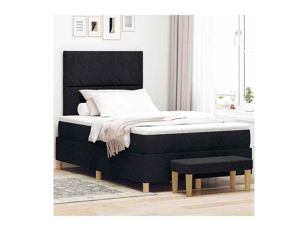 Lit à ressorts avec matelas Noir 120 x 200 cm tissu