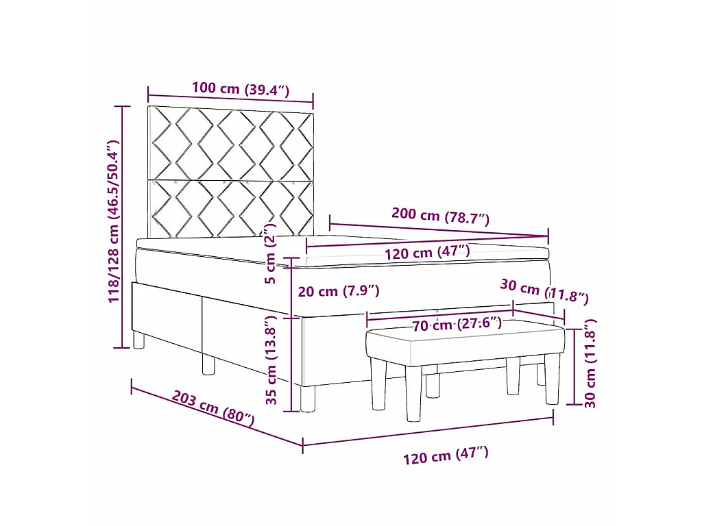 Boxspring bed met kussen met hoofdeinde Zwart 200 x 120 cm Stof