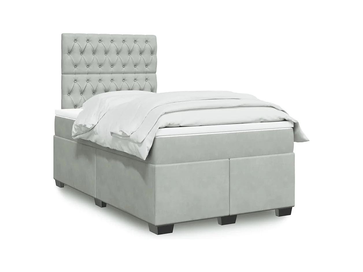 Sommier à lattes de lit et matelas gris clair 120x190cm velours