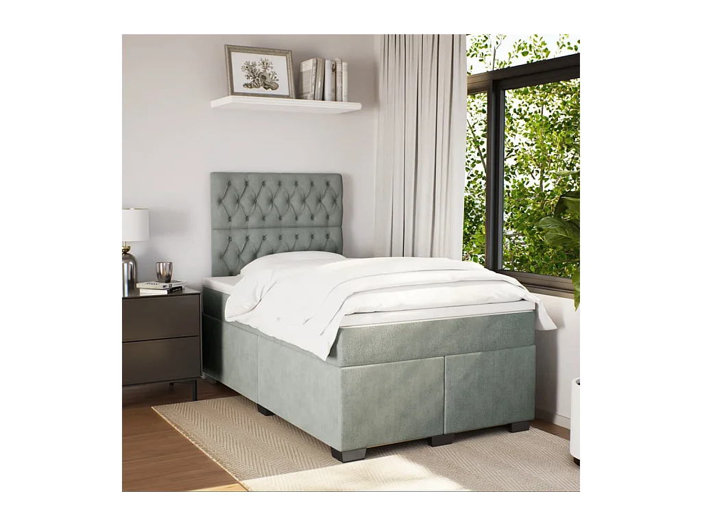 Sommier à lattes de lit et matelas gris clair 120x190cm velours