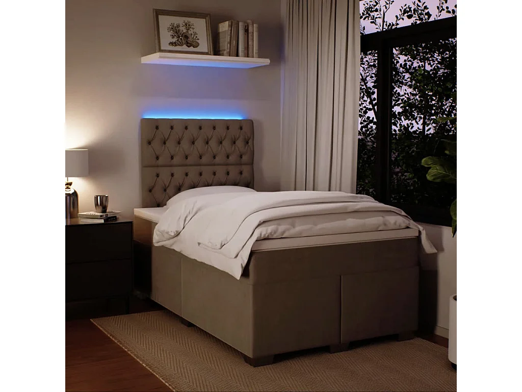 Cama box spring con colchón terciopelo gris claro 120x190 cm