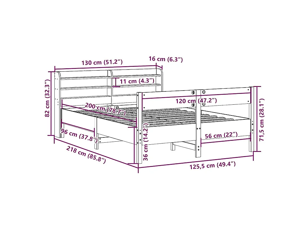 Bedframe zonder matras massief grenenhout wasbruin 120x200 cm