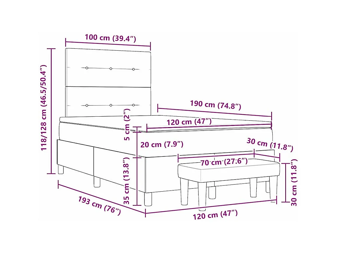 Boxspringbett mit Matratze Schwarz 120 x 190 cm Stoff