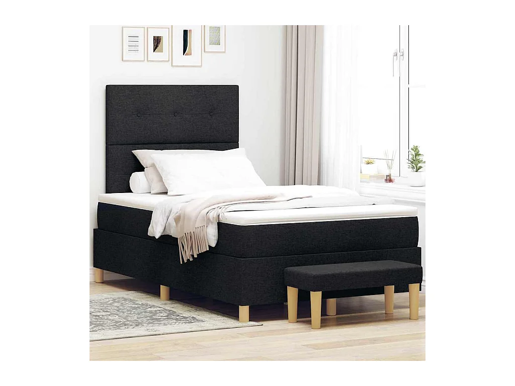 Lit à ressorts avec matelas Noir 120 x 190 cm tissu