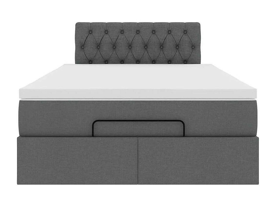 Cama otomana con colchón y LED tela gris oscuro 120x190 cm