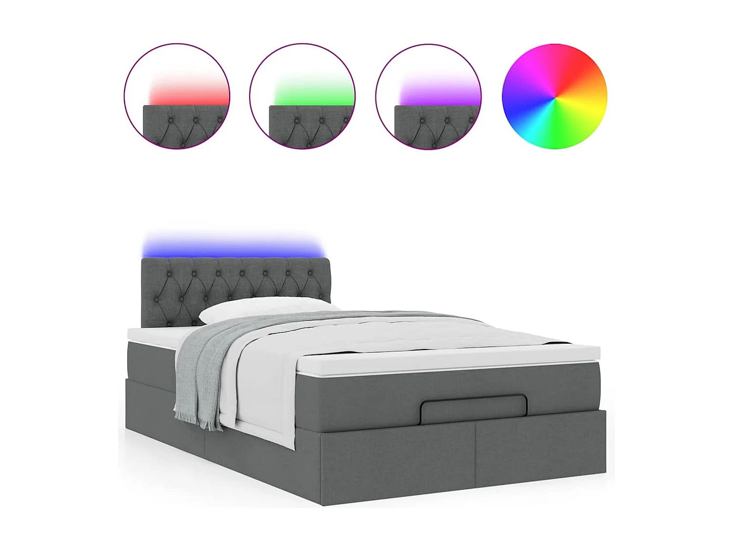 Bed poef met matras en LED's 120x190 cm stof donkergrijs