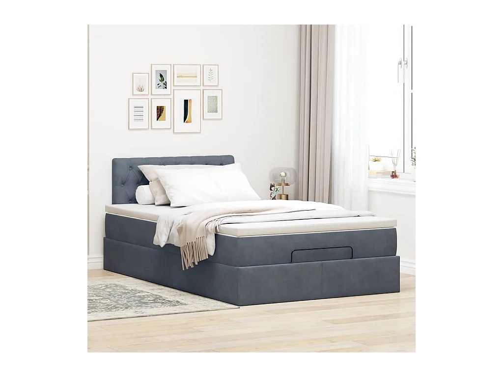 Ottoman-Bett mit Matratze & LEDs Dunkelgrau 120x200 cm Samt