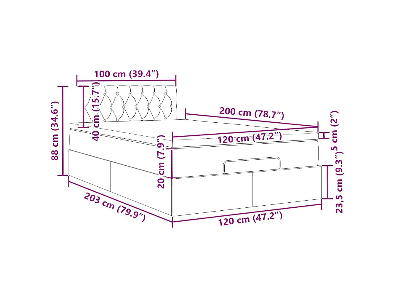 Ottoman bed met matras en LED's 120x200cm fluweel donkergrijs