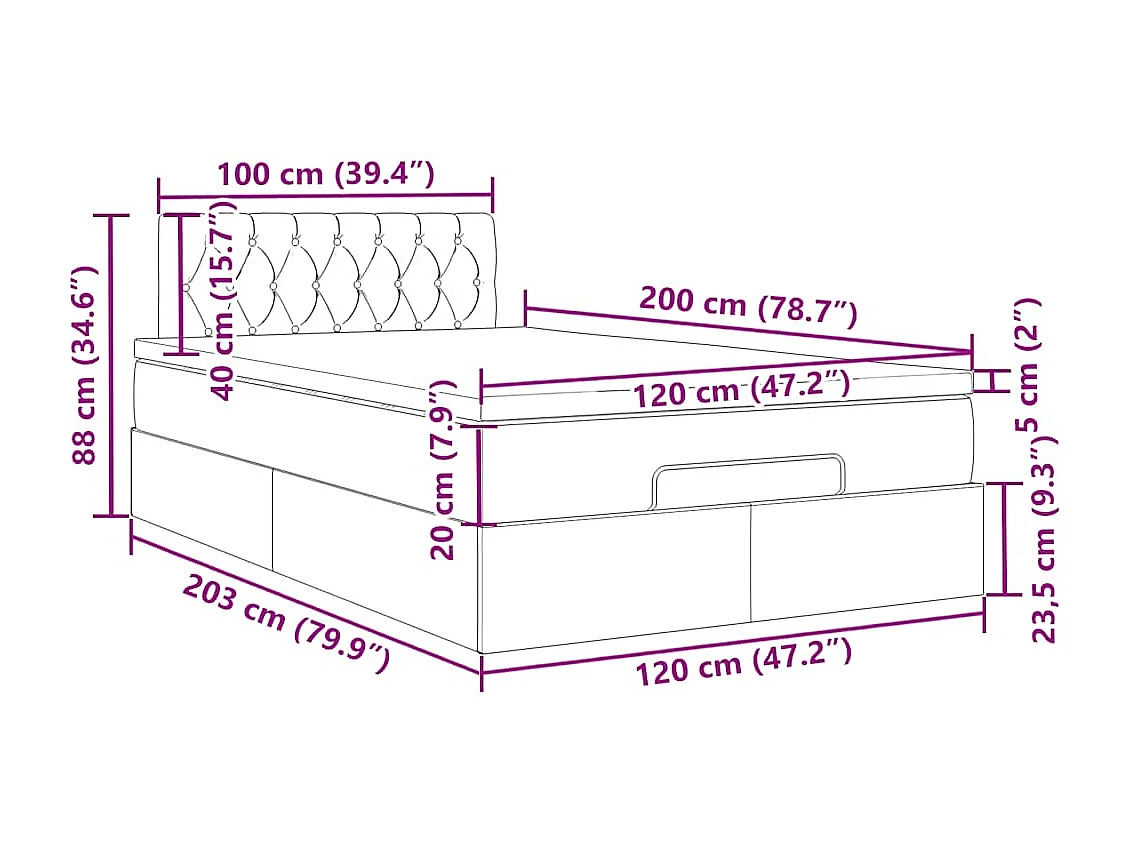 Ottoman-Bett mit Matratze & LEDs Dunkelgrau 120x200 cm Samt
