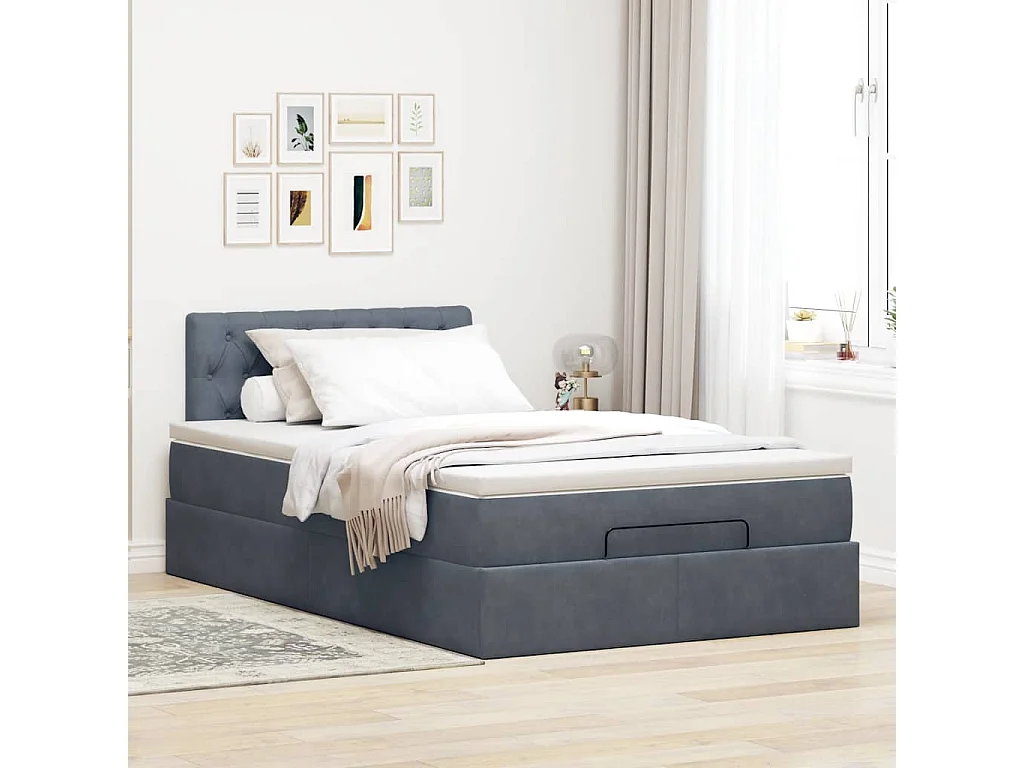 Ottoman-Bett mit Matratze & LEDs Dunkelgrau 120x200 cm Samt