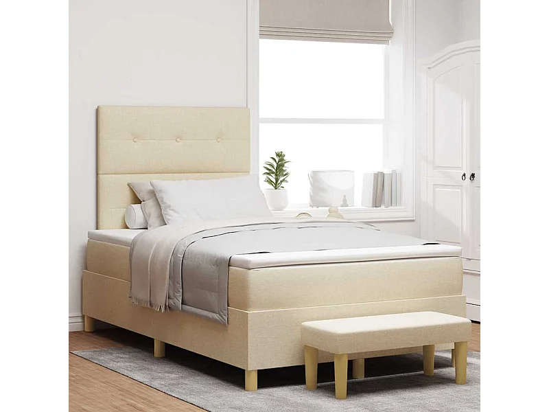 Lit à ressorts avec matelas Crème 120 x 200 cm tissu