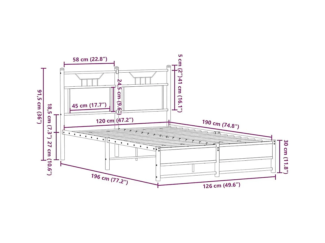 Bettgestell ohne Matratze Braun Eiche 120x190 cm Holzwerkstoff