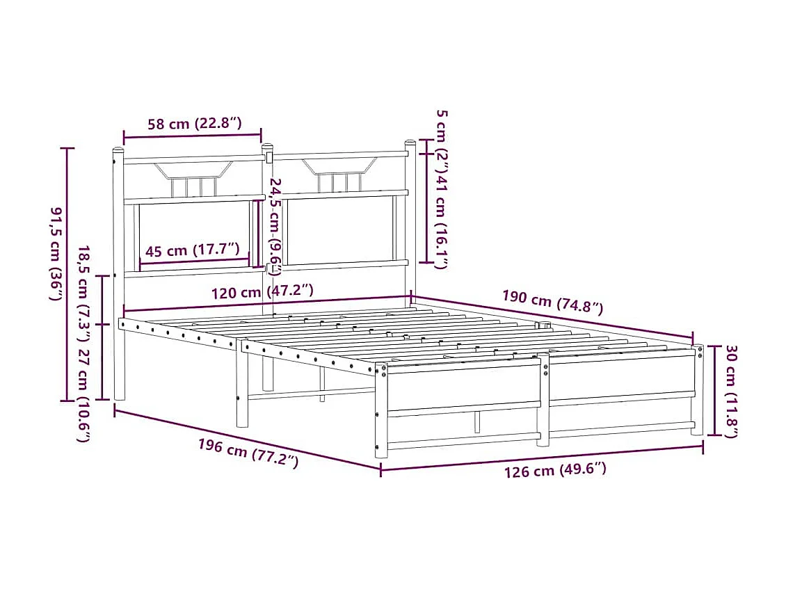 Cadre de lit sans matelas chêne marron 120x190 cm