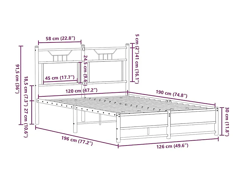 Cadre de lit sans matelas chêne marron 120x190 cm