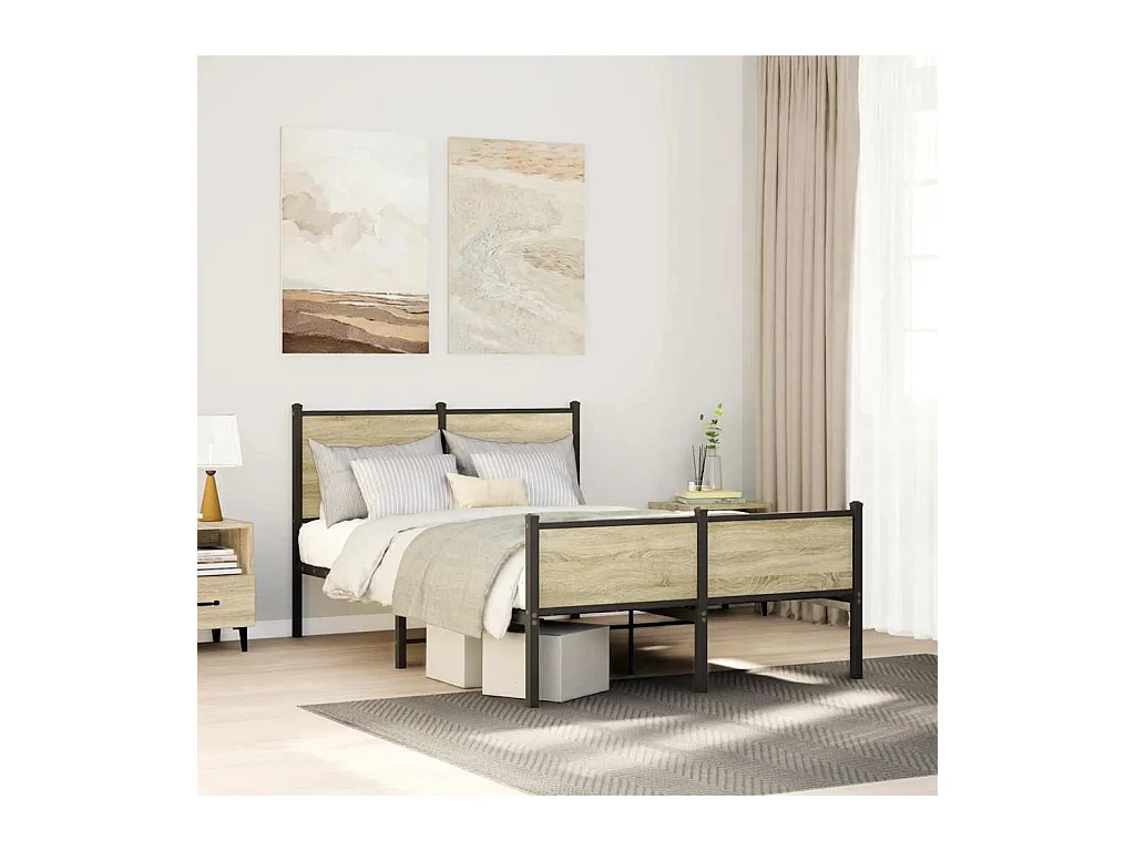 Metallbett ohne Matratze Sonoma-Eiche 120x190 cm