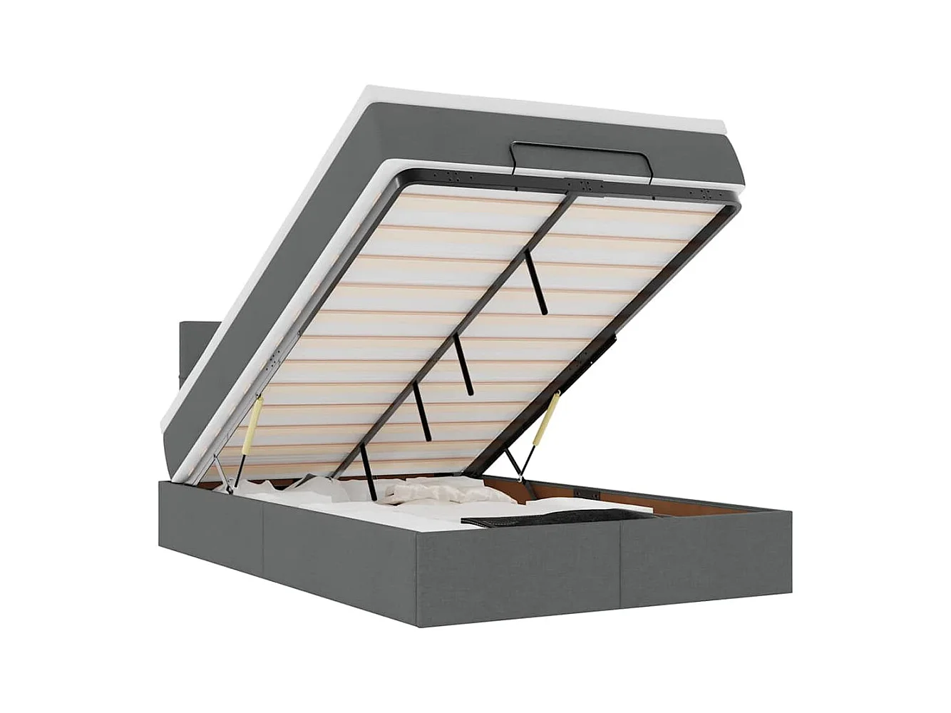 Lit ottoman avec matelas et LED gris foncé 120x200 cm tissu