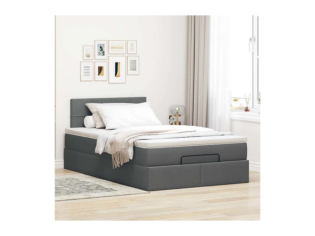 Lit ottoman avec matelas et LED gris foncé 120x200 cm tissu