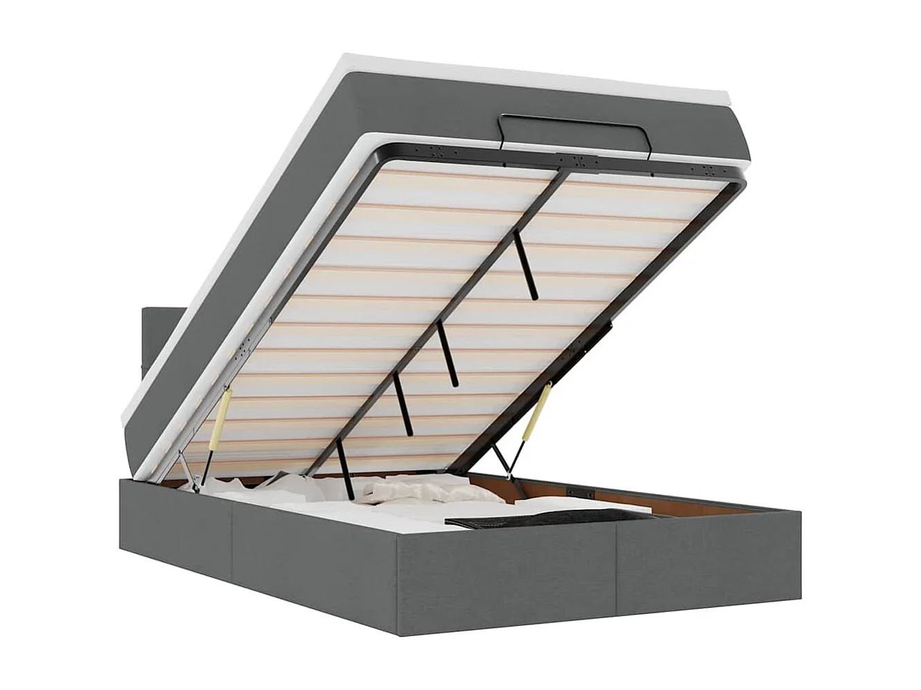 Lit ottoman avec matelas et LED gris foncé 120x200 cm tissu