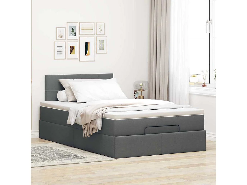 Lit ottoman avec matelas et LED gris foncé 120x200 cm tissu