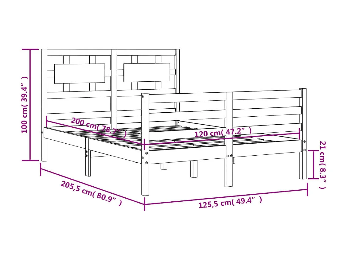 Cadre de lit sans matelas 120x200 cm bois massif