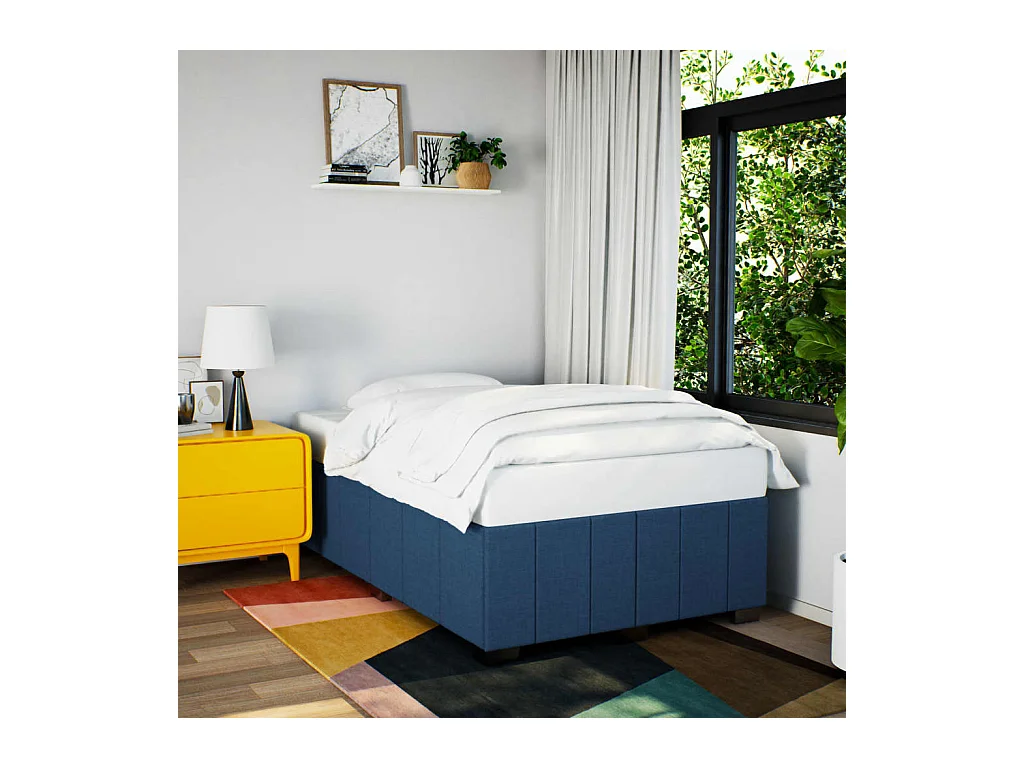 Cadre de lit sans matelas bleu 120x190 cm tissu