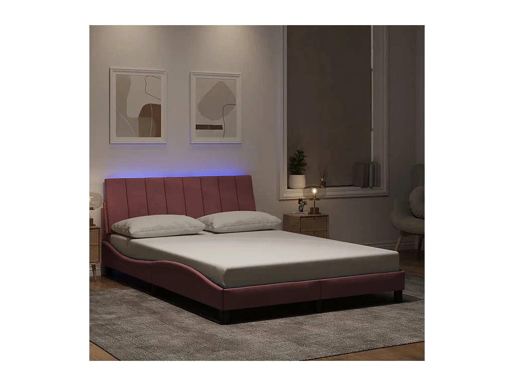 Bedframe met LED zonder matras "Hanko"  fluweel roze 120x200 cm