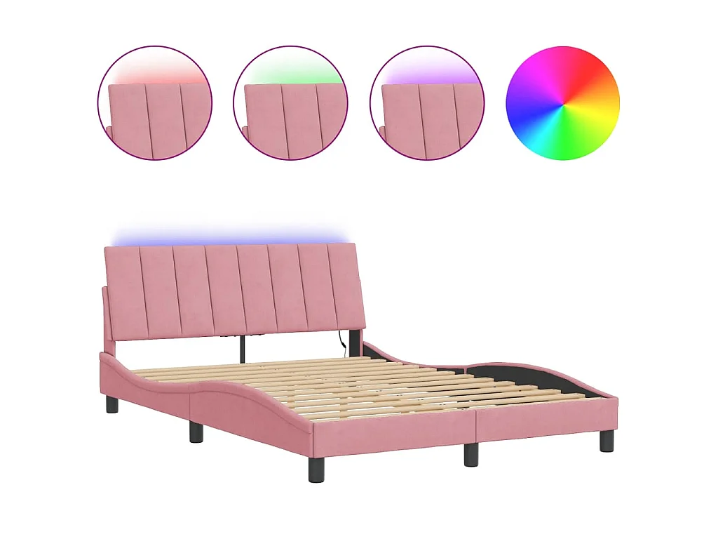 Bedframe met LED zonder matras "Hanko"  fluweel roze 120x200 cm
