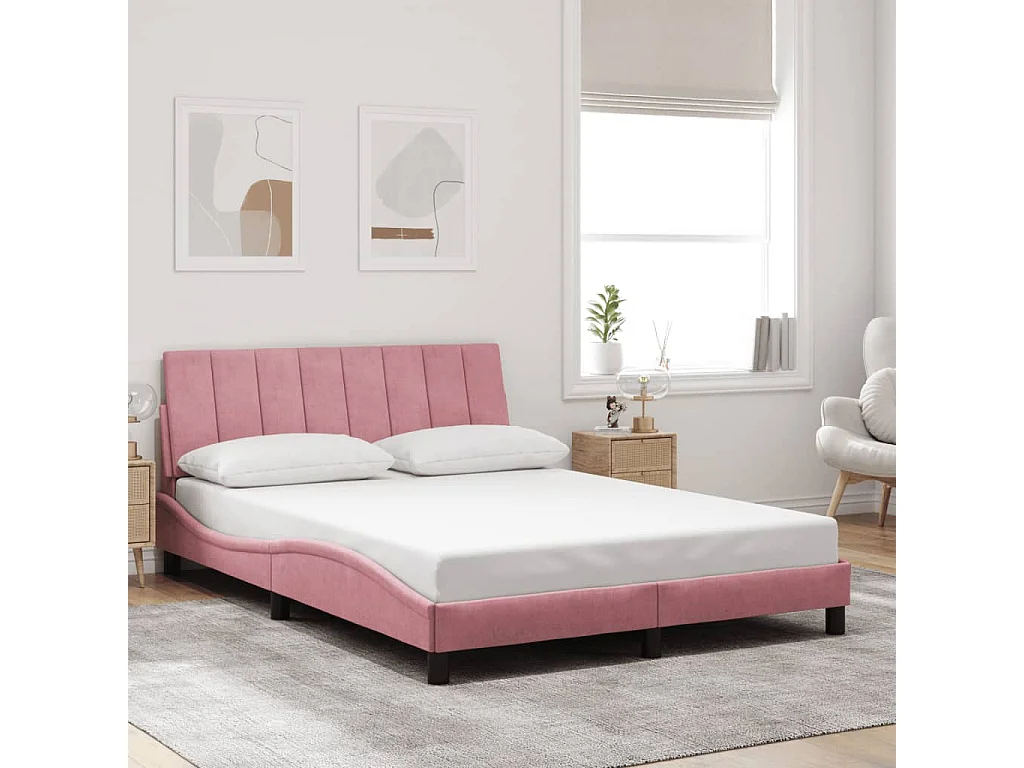 Bedframe met LED zonder matras "Hanko"  fluweel roze 120x200 cm