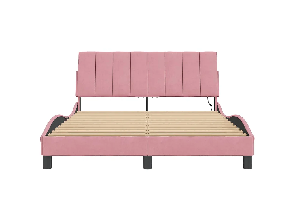 Bedframe met LED zonder matras "Hanko"  fluweel roze 120x200 cm