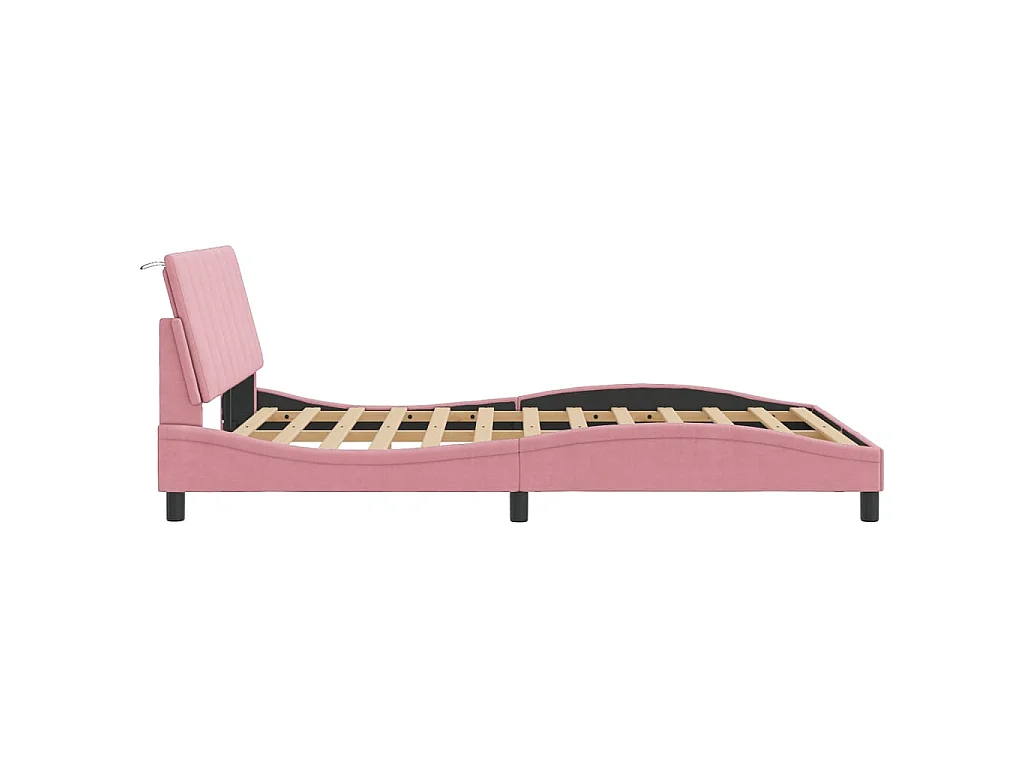 Bedframe met LED zonder matras "Hanko"  fluweel roze 120x200 cm