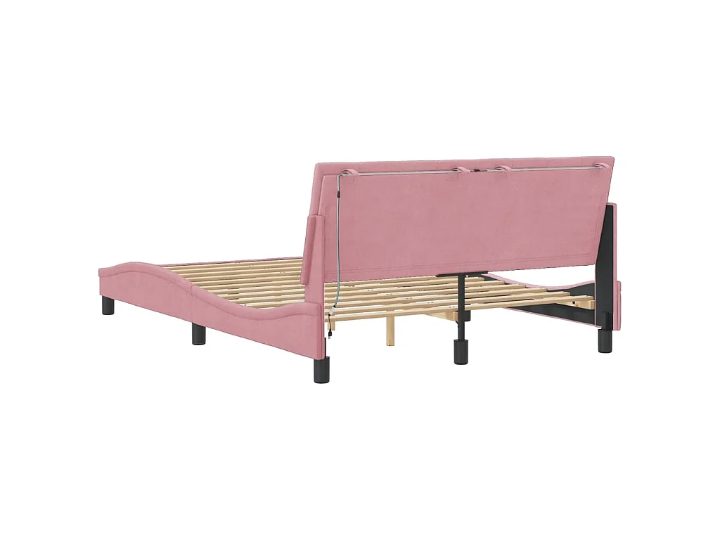 Bedframe met LED zonder matras "Hanko"  fluweel roze 120x200 cm