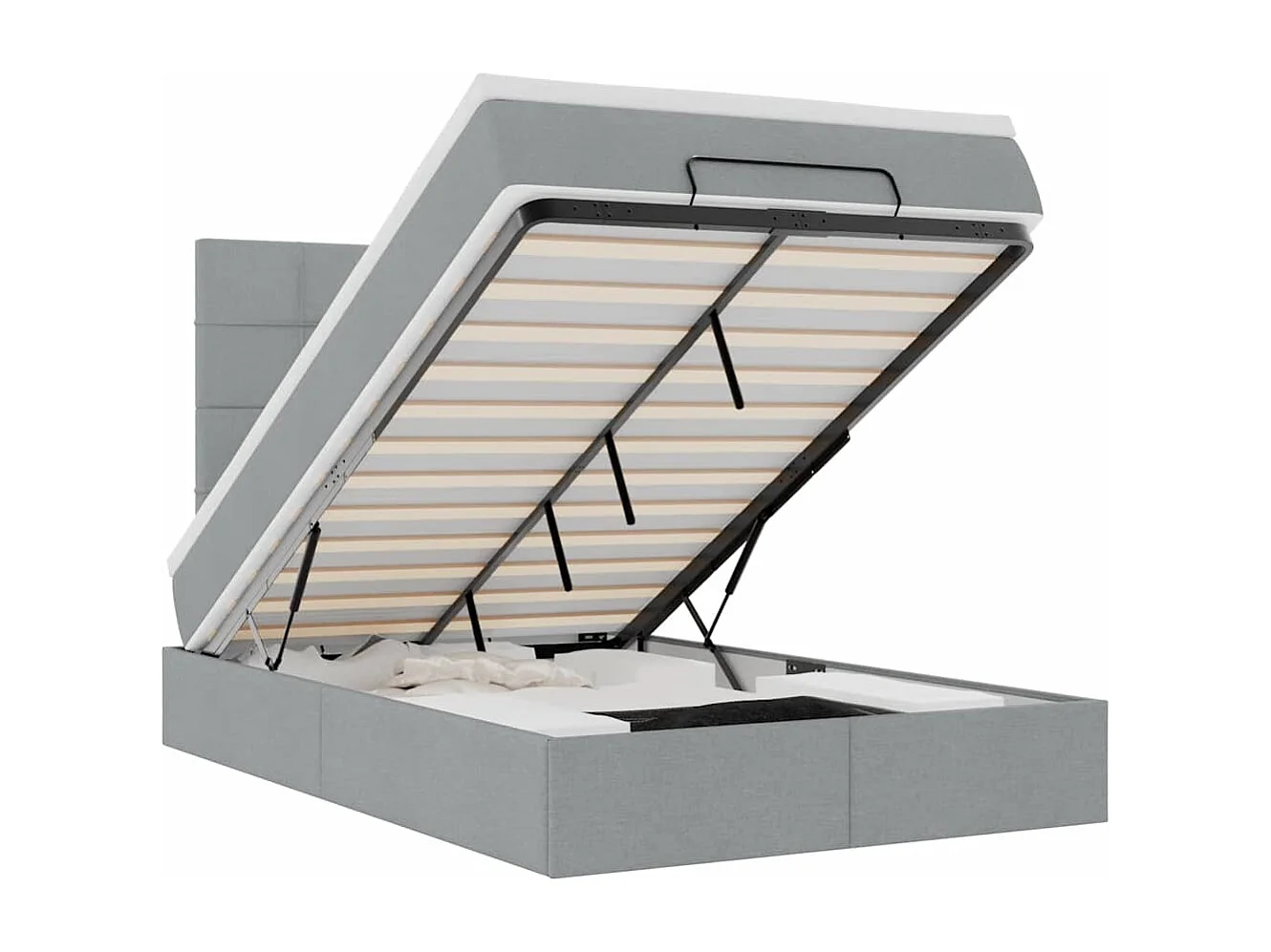 Cadre de lit ottoman et matelas gris clair 120x200 cm tissu