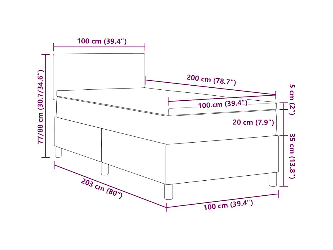 Boxspring bed Handmatig Lichtgrijs en wit. 203 x 100 x 88 cm