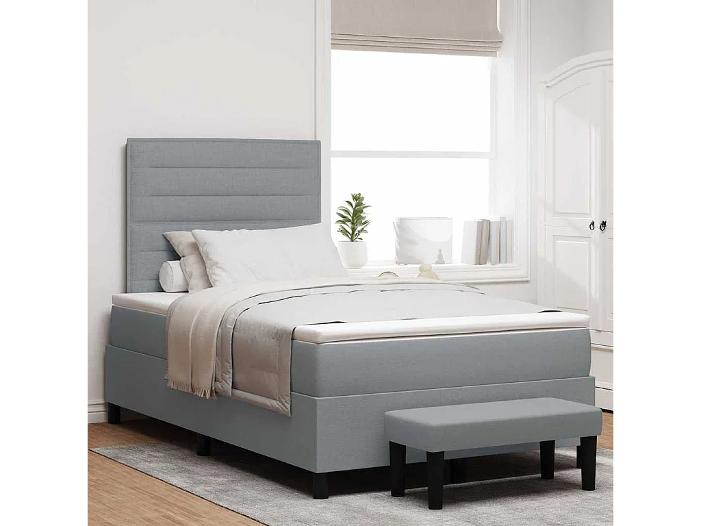 Boxspringbed met hoofdeinde Lichtgrijs 120 x 190 cm Stof