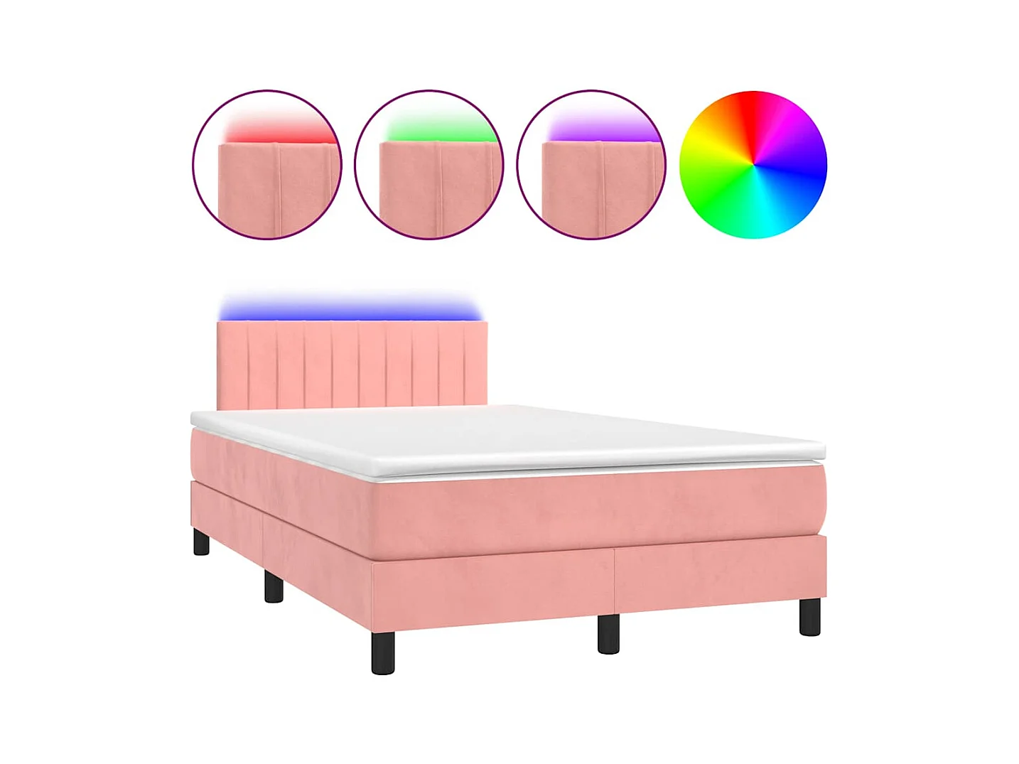 Sommier à lattes de lit et matelas LED rose 120x190 cm velours
