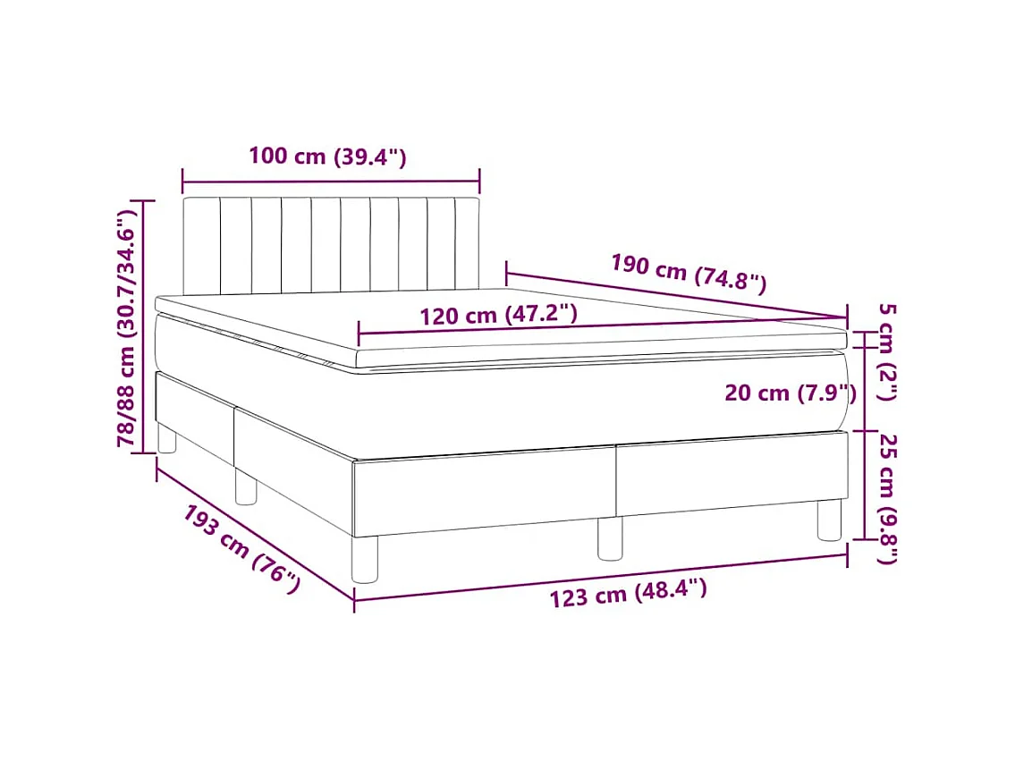 Sommier à lattes de lit et matelas LED rose 120x190 cm velours