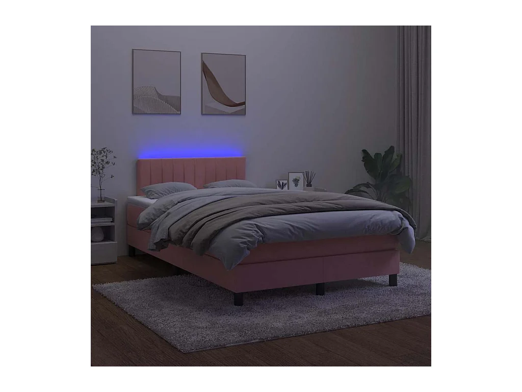 Sommier à lattes de lit et matelas LED rose 120x190 cm velours