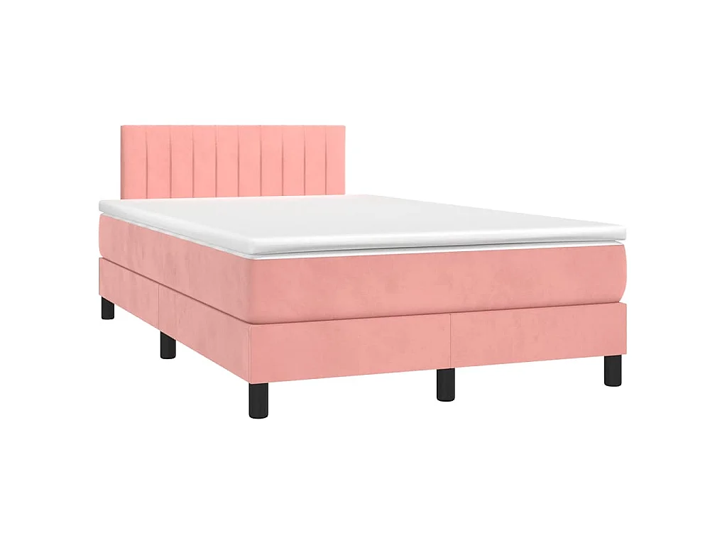 Sommier à lattes de lit et matelas LED rose 120x190 cm velours