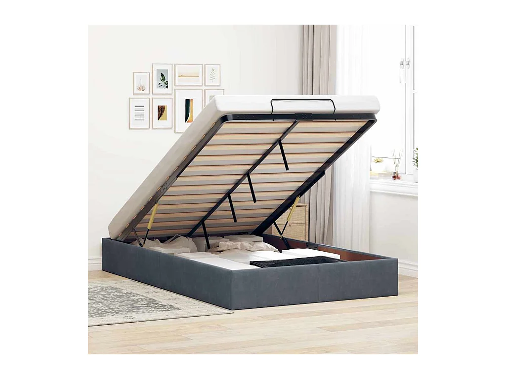 Ottoman-Bett ohne Matratze Dunkelgrau 120x200 cm Samt