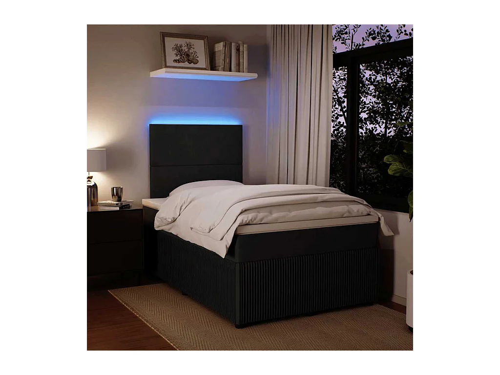 Sommier à lattes de lit avec matelas noir 120x190 cm velours