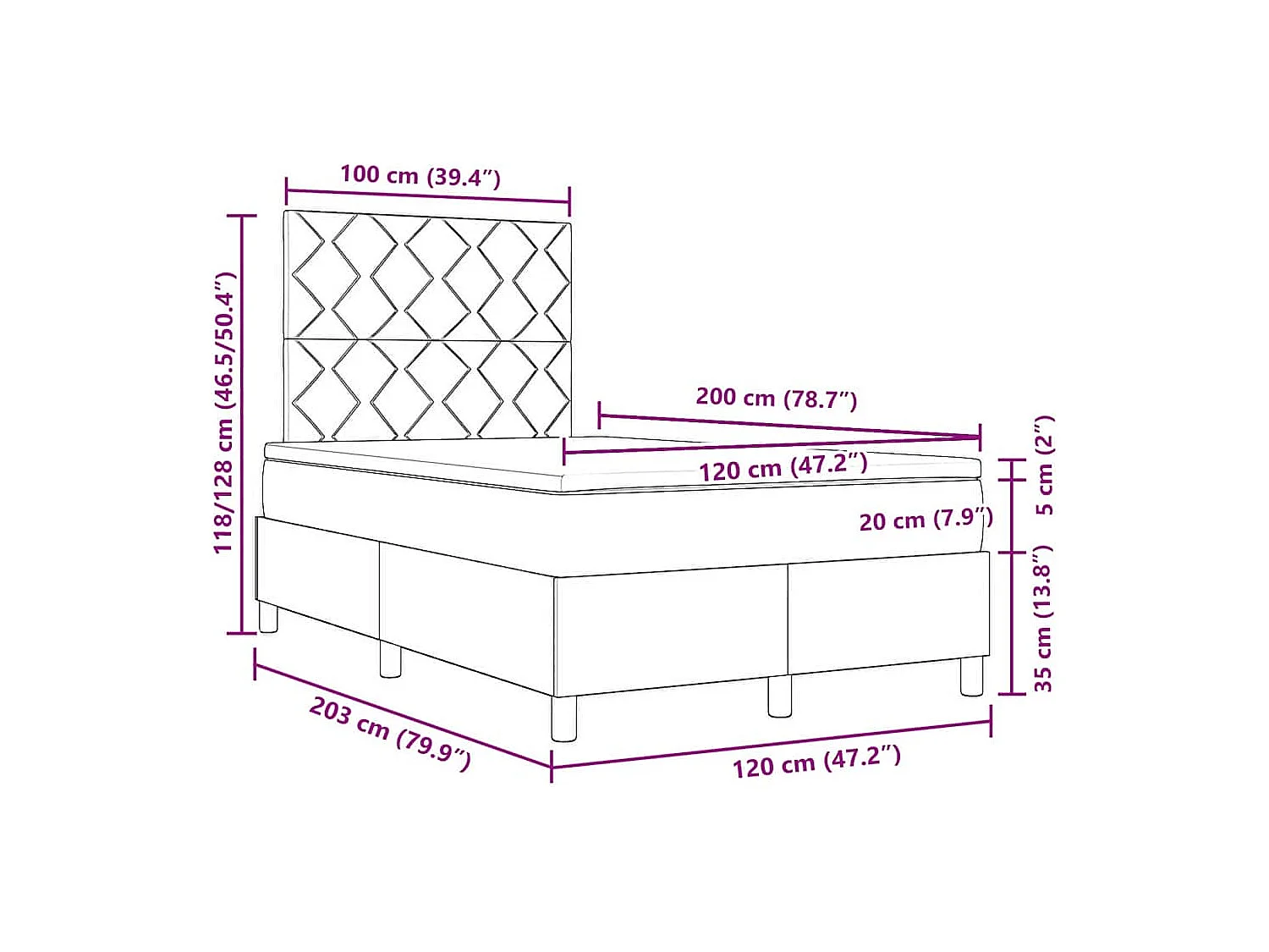 Cama tipo Box Spring con colchón Taupé 120 x 200 cm tela