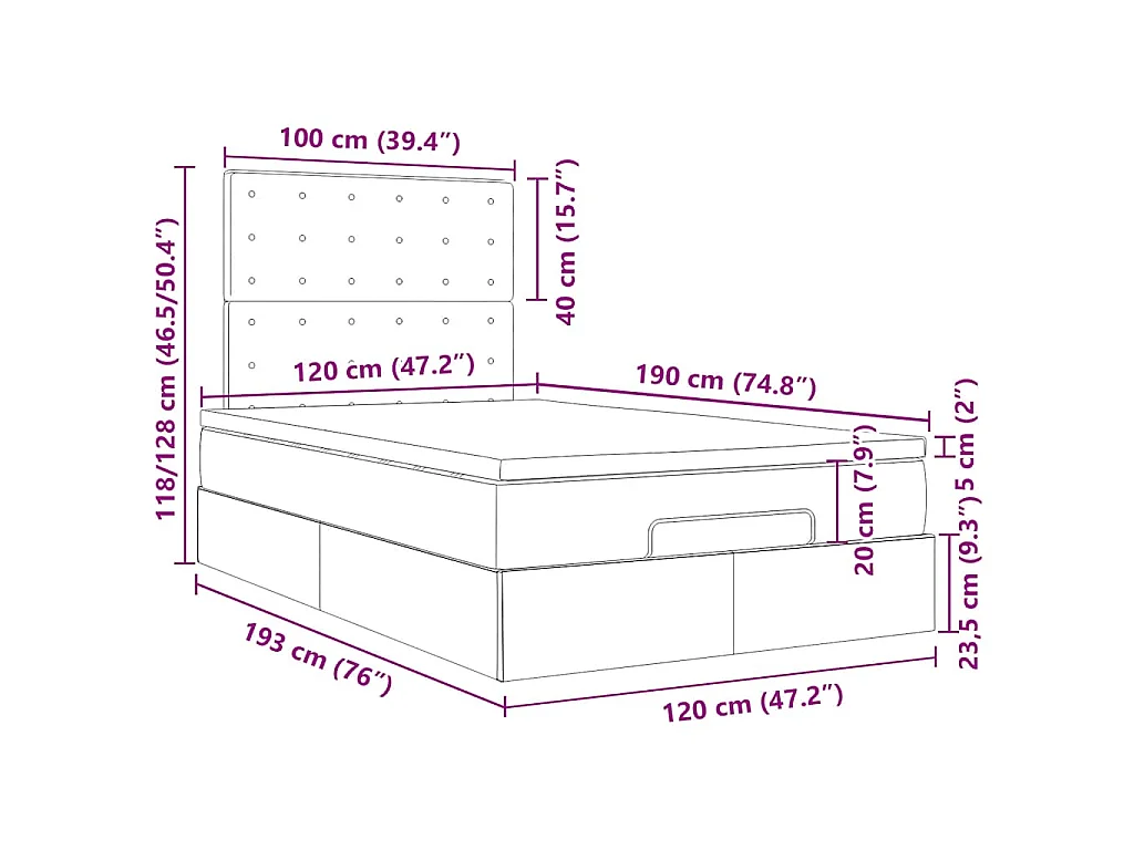 Ottoman-Bett mit Matratze Dunkelbraun 120x190 cm Stoff