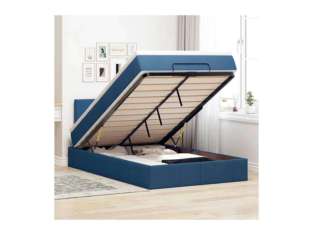 Bed poef met matras en LED's 120x200 cm stof blauw