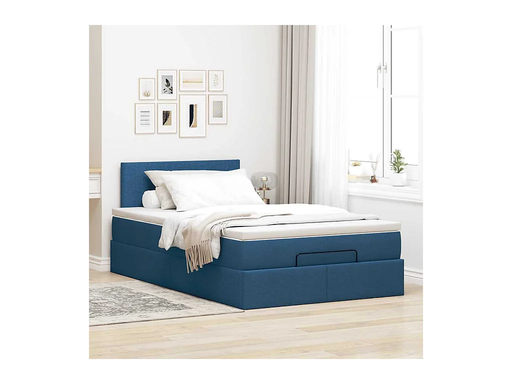Bed poef met matras en LED's 120x200 cm stof blauw