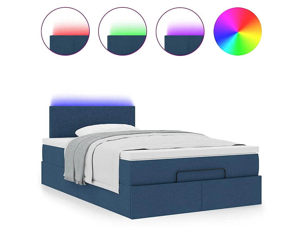 Ottomane Bett mit Matratze & LEDs Blau 120x200 cm Stoff