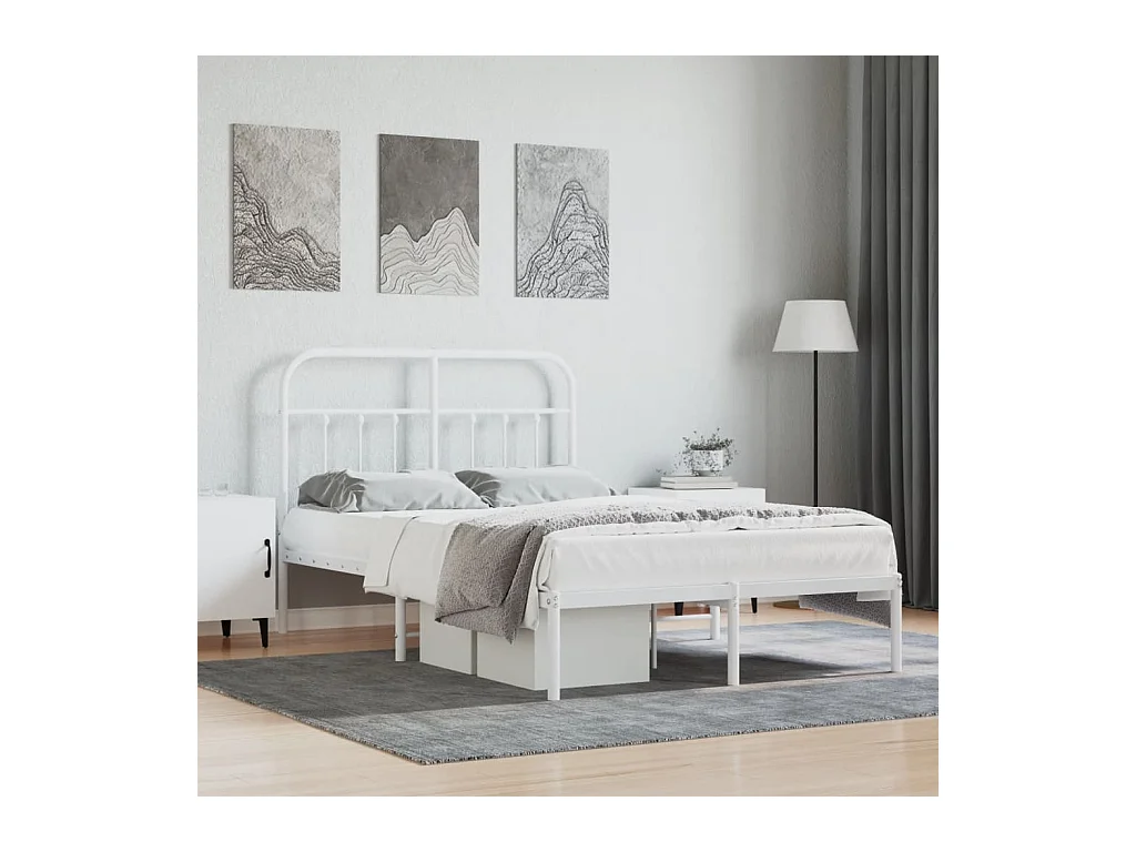 Cadre de lit métal sans matelas et tête de lit blanc 120x190 cm