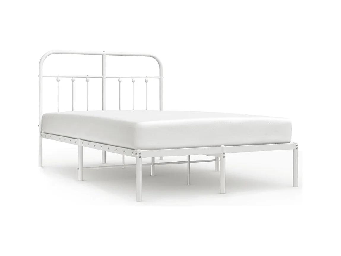 Cadre de lit métal sans matelas et tête de lit blanc 120x190 cm
