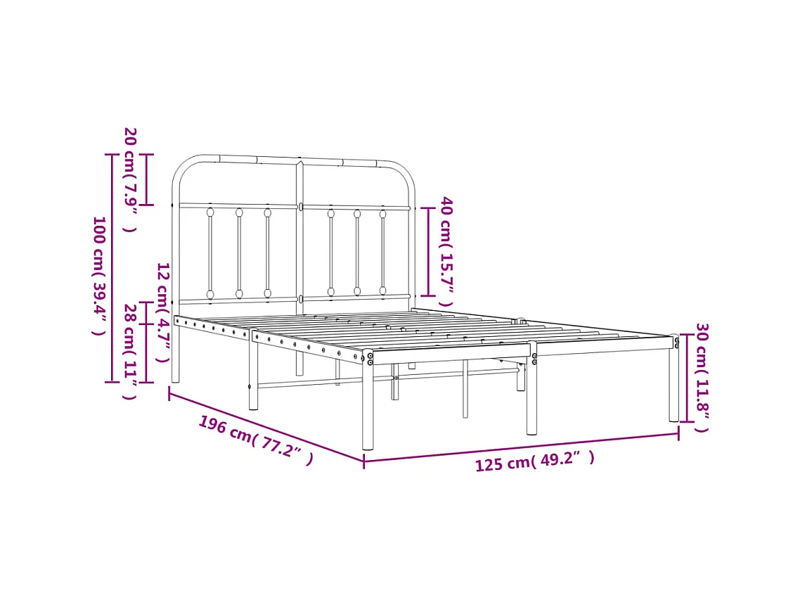 Cadre de lit métal sans matelas et tête de lit blanc 120x190 cm