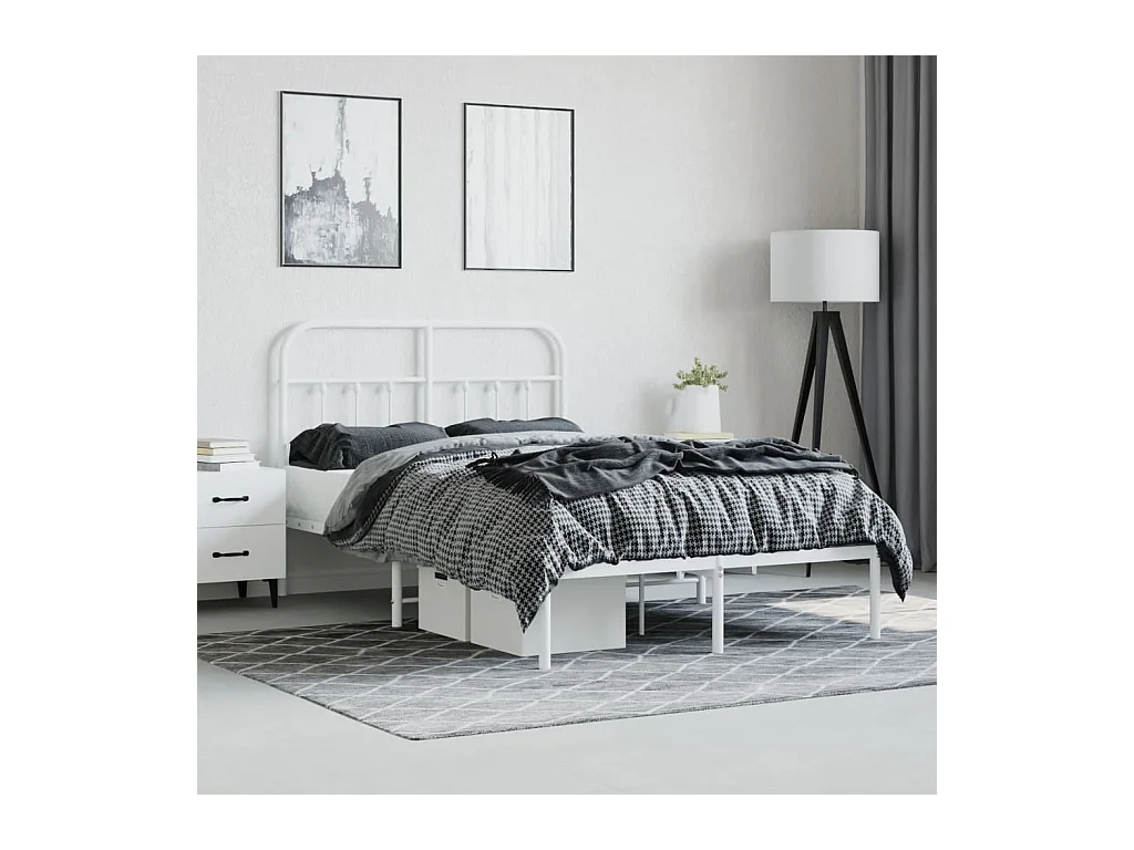 Cadre de lit métal sans matelas et tête de lit blanc 120x190 cm